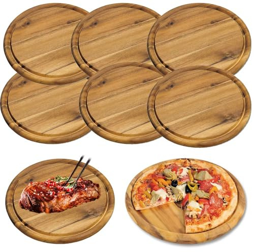 LS-LebenStil 4x Holz Fleischteller 25cm Rund FSC Akazie - Set - 6 Stück -