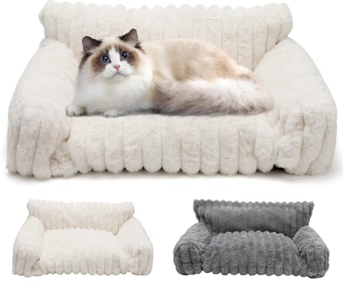 LOMUG Cuccia per cani, lavabile, 60 x 45 x 20 cm, per gatti, divano per cani, piccola cuccia, lavabile, antiscivolo, per cani/gatti, morbida cuccia ortopedica con bordo alto (beige)