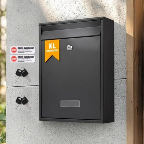 Zedelmaier XL Briefkasten Anthrazit, Wandmontage, mit Schloss und 4 Schlüsseln, passend für C4 Umschläge (8,5 x 26,2 x 35 cm)
