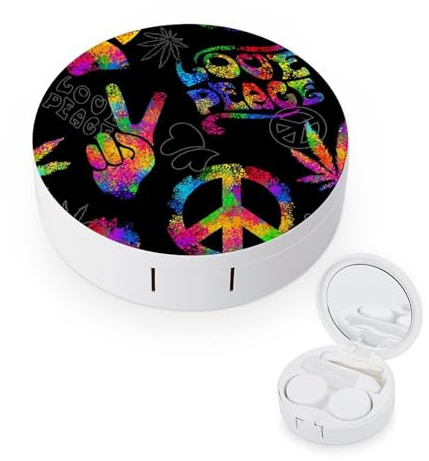 fkgvwo Contact Lens Case Colorful Peace and Love Contact Lens Box Travel Kit Portable for Travel & Home