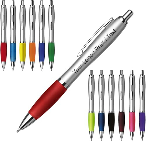 Schmalz 100 Penne a sfera in plastica personalizzabili con stampa UV pubblicità/logo/testo/messaggio/festa di laurea/fiera inchiostro blu (100)