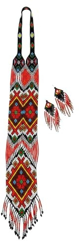 WORLD WIDE GEMS Collier Gerdan ukrainien folklorique à rosette avec boucles d'oreilles assorties, perles de rocaille, bijoux traditionnels multicolores faits main, bijoux ukrainiens |WW_UKRN_0088