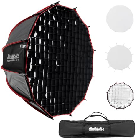 Multiblitz Softbox Deep Rota SF-90 Bowens con Rejilla y difusores, modificador de luz para Flash de Estudio y luz LED Continua, difusor de luz para fotografía de Retratos e iluminación de vídeo