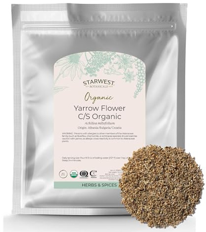 Starwest Botanicals Organic Yarrow Flowers - Dried Loose Leaf Herb for Tea, Cut & Sifted, Certified Kosher, Non-GMO - Bulk 1 lb Bag