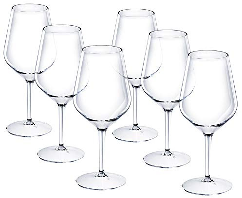Doimoflair Weingläser aus Kunststoff bruchsicher Weinbecher Sektgläser Plastik Transparent 47 cl. Set 6 Stück