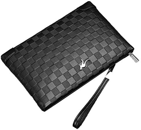 Aideal Pochette Elegante Uomo Borsa a Mano Nera Borsellino da Polso con Zip per lavoro/viaggio/casual, 26.5x17.5cm