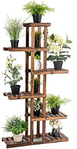 COSTWAY Etagère à Fleurs en Bois à 6 Niveaux, Porte-Plantes en Sapin pour Balcon Terrasse Salon, 140,5 x 25 x 75 cm