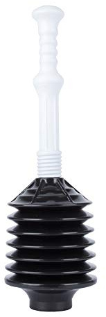 JS Jackson Supplies Professional Bellows Accordion Toilet Plunger, High Pressure Plunge Removes Heavy Duty Clogs from Bathroom Toilets, All Purpose Power Plunger, White & Black