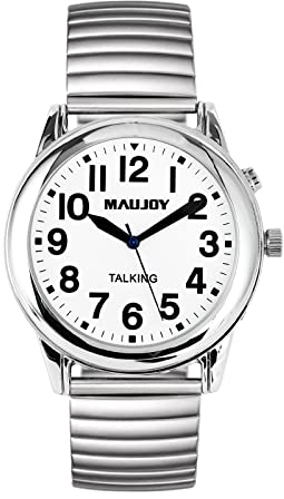 MAUJOY Men's English Talking Watch(Stainless Steel Expandable Strap) Loud Sound, Large Numbers & Bold Hands, Ideal for Elderly, Low Vision & Visually Impaired