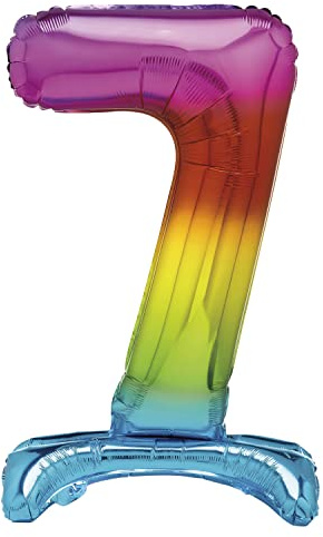 Unique Rainbow Standing Number 7 Foil Balloon 30, Packaged