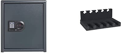 BurgWächter 40370 Kurzwaffentresor mit elektronischem Zahlenschloss, Widerstandsgrad 0 & 40380 Kurzwaffenhalterung für Tresor, Waffenhalter für bis zu 5 Kurzwaffen, Stabiler Schaumstoff, Schwarz
