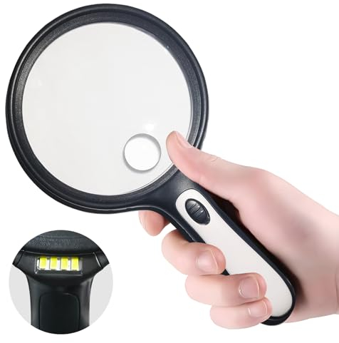 Lupe mit LED-Licht 30-60x Vergrößerung für Senioren - Handlupe mit 4 LED, Linsentuch zum Lesen, Sehbehinderung, Juwelier, Handwerk, Bücher (Schwarz)