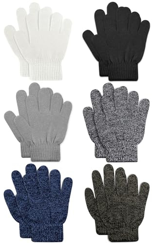 ONESING 6 Pairs Kids Knit Winter Gloves - Stretchy Solid Finger Boys & Girls Mixcolor Gloves