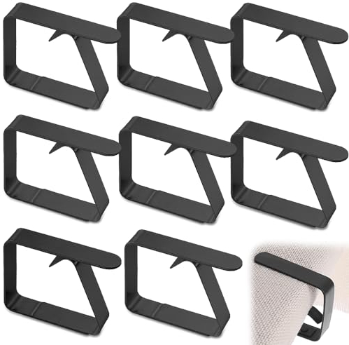 Aongray Tischdeckenklammern Edelstahl 8 Stück 5x4cm Schwarz Tischklammern Stabile Tischdecken Klammern Tischdecke Clips Für Esstische im Innen- und Außenbereich, Gärten, Restaurants, Familienabende