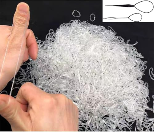 Elastic Hair Rubber Bands, 2000 PCS Soft Ponytail Elastics Holders Small Hair Ties for Blond Kids Baby Girls Toddler Infants Hair No Crease Damage No Hurt Thin Easy to dismantle Mini TPU Tie (Clear)