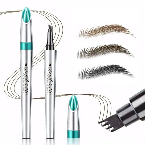 Eyebrow Pencil, 3D Waterproof Microblading Eyebrow Pen 4 Fork Tip Tattoo Pencil, Long Lasting Brow Tint for Makeup, Quickly Creating Natural Eyebrows for Beginners(Light Brown)