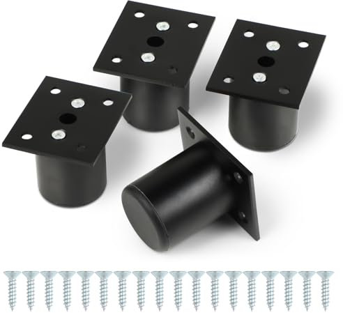Qacpahucy 4 Pz 5cm Piedini per Mobili piedini per letto contenitore piedini per letto contenitore Piedi Gambe per Mobili in metallo alluminio scrivanie divani letti intervallo con viti (neri)