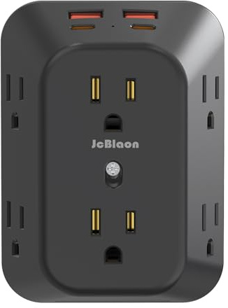 USB Wall Charger Electrical Outlet Extender, Surge Protector, 6 Outlet Splitter with 4 USB Outlet (2USB A, 2USB C) 4-Sided 1050J Power Strip Multi Plug Adapter for Home Office Travel