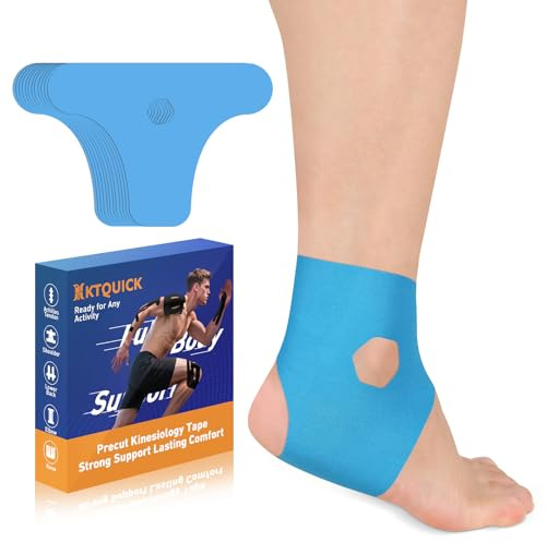 KTQUICK Vorgeschnitten Kinesiotapes für Knöchel, 10 Stück Neu fußgelenk tape Hautfreundlich Mit Perfektem Trage-komfort, Wasserfestes & Elastisches Fußgelenk Kinesiologie Tape-Blau10
