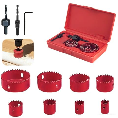 11Pcs Hole Saw Sets, 19-64 mm Hole Cutter Set with Storage Box, Holesaw Set Carbon Steel Downlights Drill Bit Tools for Soft Wood, Hardwood, Compressed Board, Fibreboard, Plastic Board