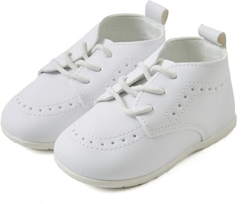 JOYEBUY Infant Baby Boy Oxford Shoes PU Leather Loafers Rubber Soft Sole Wedding Dress Shoes Toddler Girl Baby Walking Shoes (White, US Footwear Size System, Infant, Age Range, Medium, 3 Months, 6 Months)