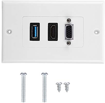 Garsent USB Wall Socket, 3 in 1 3 Ports VGA HDMI USB3.0 Socket Wall Mount Panel Audio Video Composite Module.