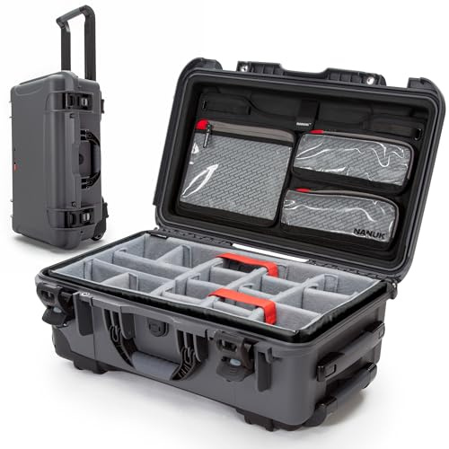 NANUK 935 Pro Photo Kit – Vattentät hård väska för kamera, med vadderade avdelare och hjul, 56 x 36 x 23 cm – Damm- och stötsäker, kabinbagage (Grafit) | 6,9 x 35,6 x 2,7 m – dammtäta, vadderade skiljeväggar, slagtåliga, flygbolags handbagage godkänd