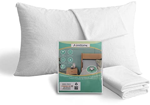 Aimtton Wasserdichter Kissenbezug 50x70 cm – Baumwolle 2 Stück Kissenschoner ​mit Reißverschluss – Atmungsaktiv, Hypoallergen, Anti-Milben (Weiß)