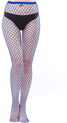 Adove Collants en résille colorée pour femme Taille haute, Bleu-L, taille unique