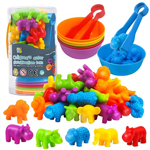 RAEQKS Counting Sorting Toys Matching Stacking Toys with Bowls Preschool Learning Activities Educational Sensory Game Montessori STEM Toy Daycare Sets Animals Gifts for Toddlers Kids Boys Girls