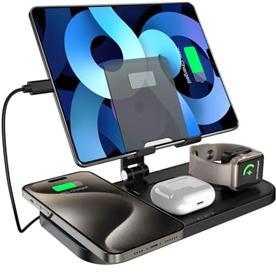 Aukvite Wireless Charger, Ladegerät für Apple ladestation 4 in 1 für iPhone 16/15/14/13, Charger for Apple Watch ladestation für Apple Watch 10/9/8/7/6/5/SE, Induktive Ladestation für AirPods, i Pad