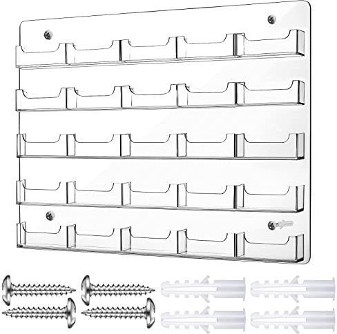 Lincia Acrylic Business Card Holder Wall Mount Clear Sticker Display Rack Multiple Clear Card Organizing Sticker Display Stand Pre Drilled Acrylic Holders(25 Pocket,19.49 x 14.76 Inch)