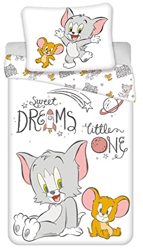 Baby Kinder Bettwäsche Tom und Jerry mit Wendemotiv, Maus und Katze Sweet Little one, Bettdecke 100x135 cm, Kopfkissen 40x60 cm, 100% Baumwolle, Für Jungen und Mädchen