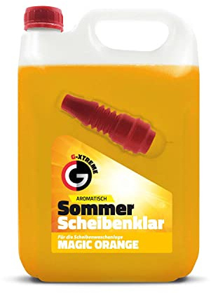 Scheibenwischwasser mit Orange Duft | Gebrauchsfertig Scheibenklar Sommer | ScheibenReiniger für Scheibenwaschanlagen mit Trichter | Magic Orange, 5 L