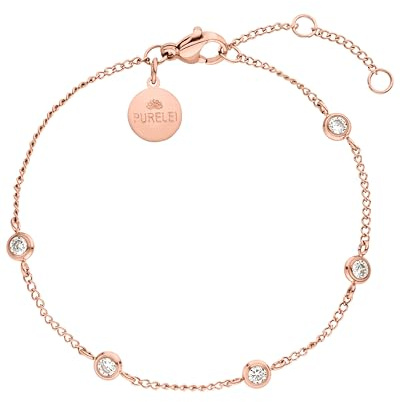 Purelei® Spotlight armband, slitstarkt rostfritt stål damarmband, vattenbeständigt armband med ametistpärlor, justerbar längd 16-19 cm, Taglia unica, Rostfritt stål Roséguld