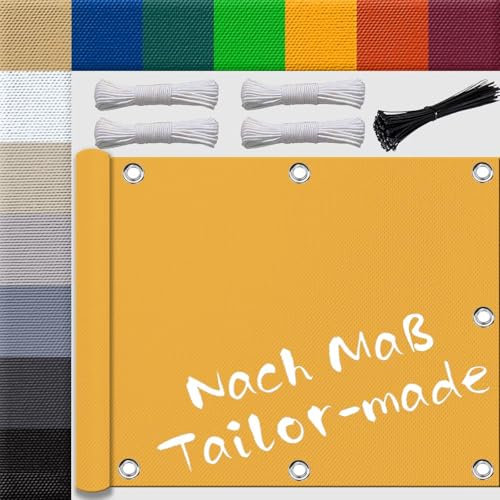 Ufamiluk sonnensegel nach maß mit ösen wasserdichtes Plane Stoff terrasse Sichtblende Balkonstoff für die überdachung Balkon terrasse Schwimmbad 4x5m Mangogelb