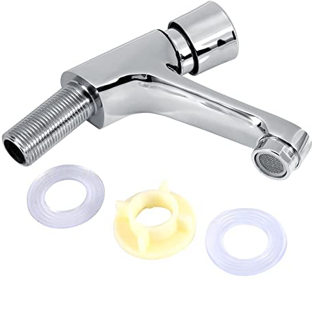 VOBOR Grifo de Lavabo Temporizado, Cierre Automático, Ahorro de Agua, Chapado en Cromo, para Baño de Cocina Pública