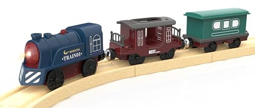 Battery Operated Train for Wooden Track, 3Pcs Train Toy Set for Kids Age 3+, Motorized Train Accessories Electric Train Compatible with Thomas & Friends, Brio and Chuggington