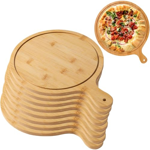 HBBursts 8 Pack Wooden Pizza Serving Board, Lightweight Tray With Handles, For Pizza Making Storage Up To 13 Inches (Color : Light Brown, Size : 10inch)