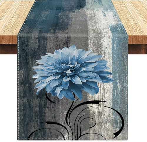 Camino de Mesa Azul Marino Gris Primavera Flor Lino Moderno Arte Abstracto Lavable Estilo Campestre Camino de Mesa 33 x 183 cm para Cocina Banquete Bodas