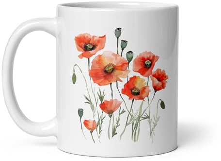 Chatcripant Tasse mit Blumenmotiv, Aquarell, Natur, Tulpen, Blumen, Natur, Tee, Kaffee, Pflanzen, Geschenk, Original, Vintage, Tulpen, Lilien, Rosa, Kirschbaum, Mohnblumen, Sonnenblumen (Mohn)