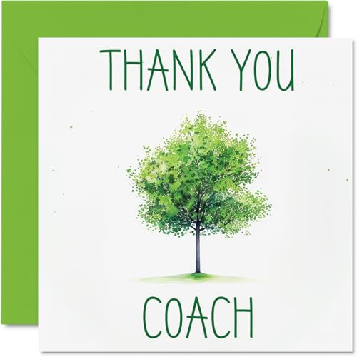 Stuff4 Tarjetas de agradecimiento para entrenador, árbol verde colorido, tarjetas de agradecimiento para él, ella, hombres y mujeres, tarjeta de agradecimiento sincera, 145 mm x 145 mm, tarjetas de
