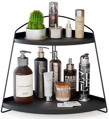 Puricon 2 Etagen Eck Organizer küchenregal Arbeitsplatte Organizer, Aufbewahrungsregal Etagere Badezimmer Kosmetik Organizer Halter Gewürzregal Eckregal für Badezimmer, Küche -1Schwarz