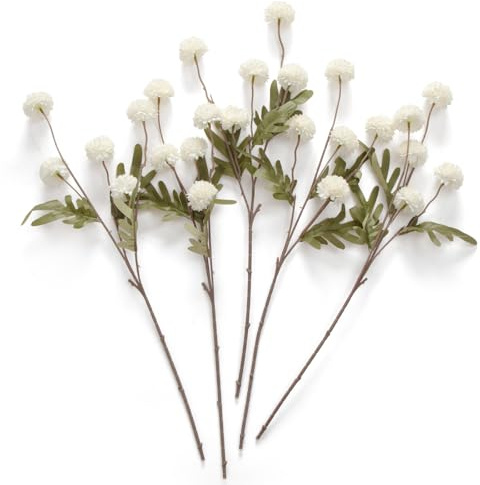 Laelfe 5 Paquetes de Flores Artificiales Kiku, 52 cm Crisantemos de Seda Falsa, Mini Mums Pompon, Ramos de Flores para Boda, Hogar, Cocina, Centros de Mesa, Relleno de Jarrón (Blanco)