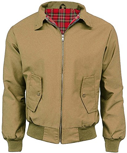 Army And Workwear Harrington Blouson de style aviateur classique pour hommes, avec doublure tartan et fermeture éclair, camel, XL