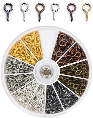 Cleminsta 5 * 10 mm Vis Œil Crochets, 420 PCS Mini Œil Vis Crochets Filetés pour Fabrication de Bijoux, Petits Crochets à Visser pour Collier Bracelet Boucle d'Oreille Ornement de Noël Artisanat