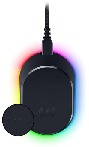 Razer Mouse Dock Pro mit kabellosem Ladepuck: magnetisches kabelloses Laden - Integrierter HyperPolling 4K Hz Transceiver - Anti-Rutsch-Basis - Chroma RGB Beleuchtung - Schwarz