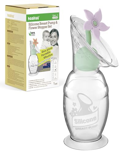 haakaa Set tiralatte manuale con tappo a fiore, pompa manuale in silicone Gen.2 con base di aspirazione, senza BPA (100 ml, lavanda)
