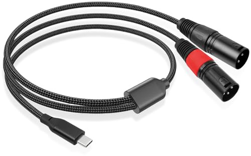 GOMETY USB C till dubbel XLR-kontakt, 3 m typ C till 2 XLR mikrofonkabel, kontakt stereo slutförstärkarkabel, flätad förstärkare-ljudkabel, XLR grenkabel kompatibel med PC telefon surfplatta
