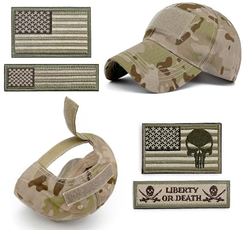 Masktide Cappello da baseball militare tattico da uomo mimetico con bandiera americana teschio ricamo patch per caccia donne patriottico, Camo-deserto-lg, Taglia unica